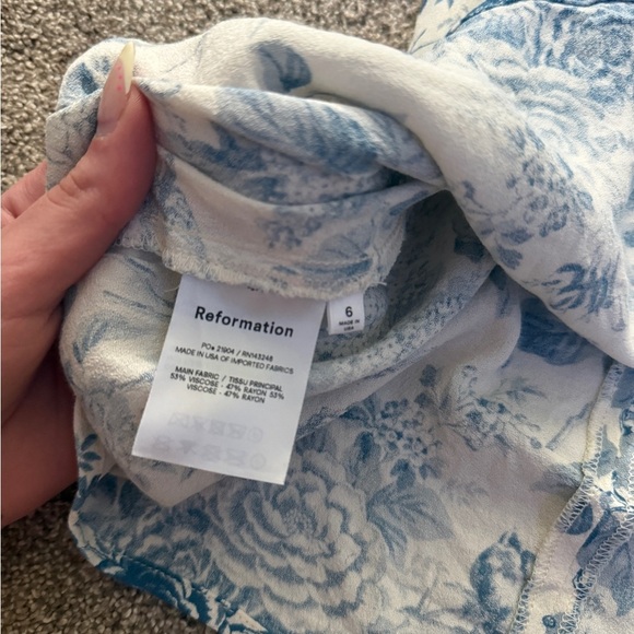 REFORMATION Mini Skirt Margot Pompadour Blue and White Toile Floral Skirt 6 - Picture 8 of 8